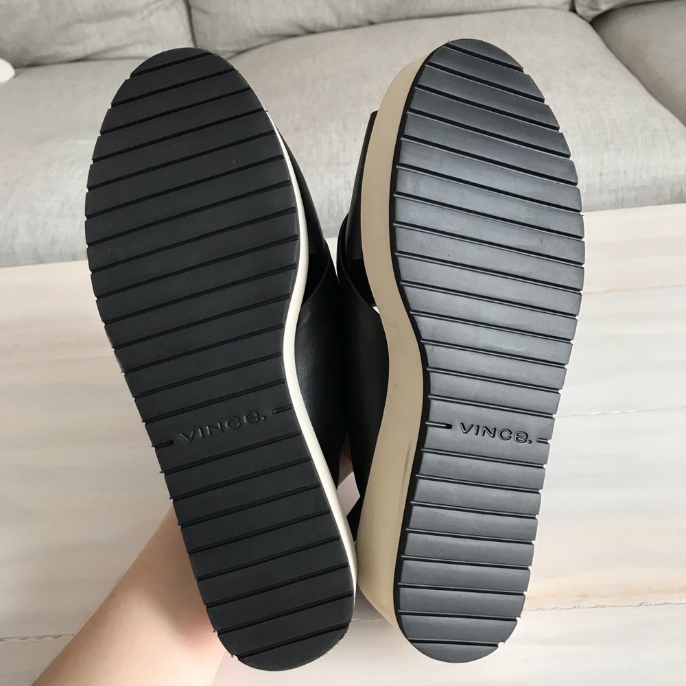 Vince Jenaya Platform Sandals Black Leather Open Toe Adjustable Strap Size 9.5 - Picture 8 of 8